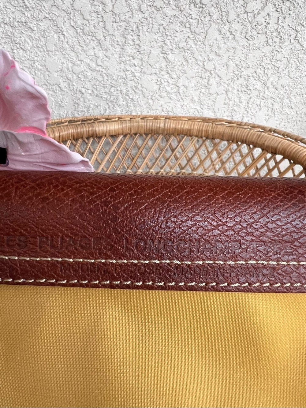 Longchamp Yellow Tote Bag with Brown Leather Trim - Classic Women's Handbag - Picture 6 of 8
